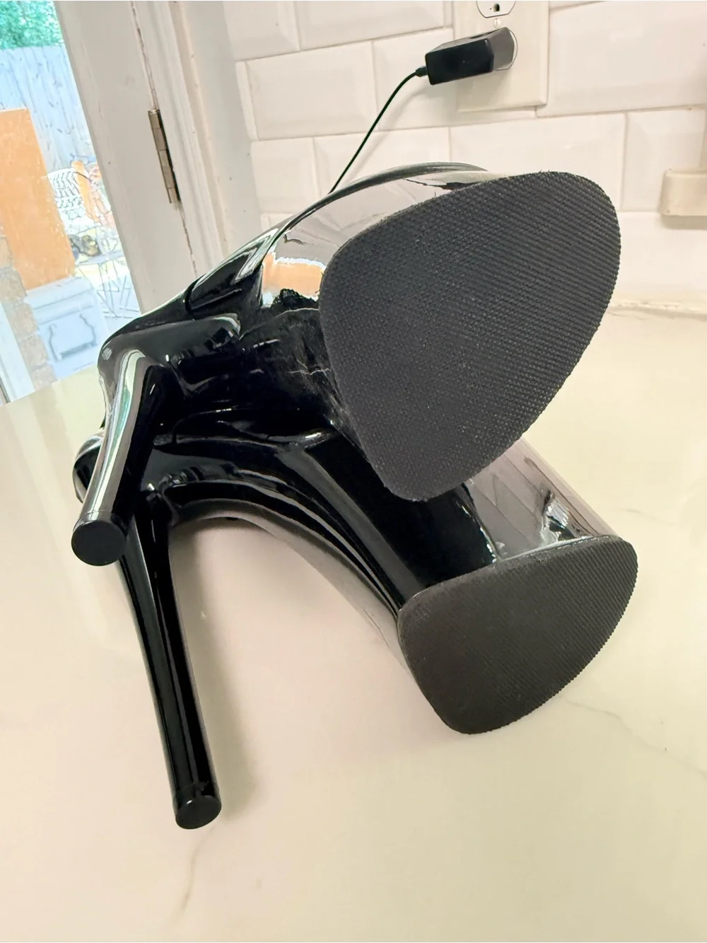 Black Patent High Heeled Lace-Up Platform Booties